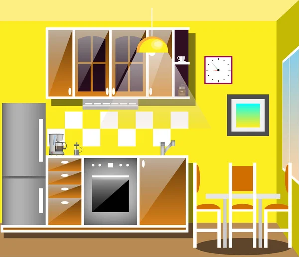 Interior de cozinha moderna com mobiliário . — Vetor de Stock