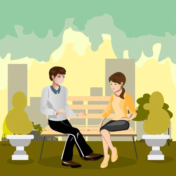 A loving couple sitting on a park bench — Stock Vector