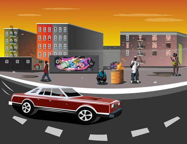 Illustration d'un ghetto avec des noirs — Image vectorielle