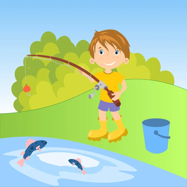 Мальчик рыбачит — стоковый вектор