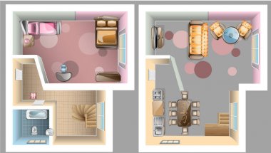 Birinci ve ikinci katın iç Üstten Görünüm