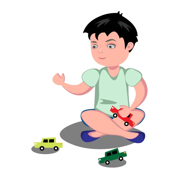 Niño jugando coches de juguete — Vector de stock