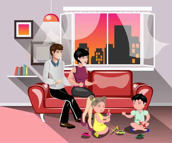 Parents avec enfants dans le salon — Image vectorielle