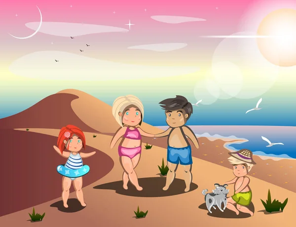 Familia feliz en vacaciones de verano. — Vector de stock