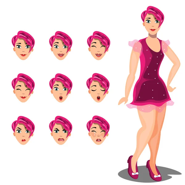 Set vrouw emoties. — Stockvector