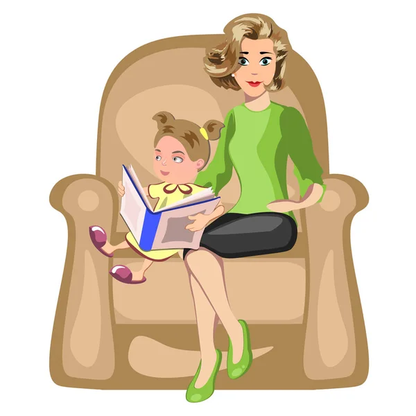Genç anne kızına kitap okumak — Stok Vektör