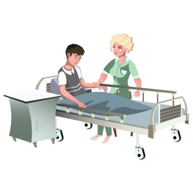 Doktor onu ziyaret ederken hastane yatağında yatan adam.