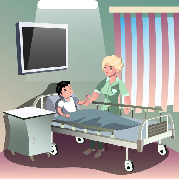 O médico cuidando do paciente na enfermaria do hospital — Vetor de Stock