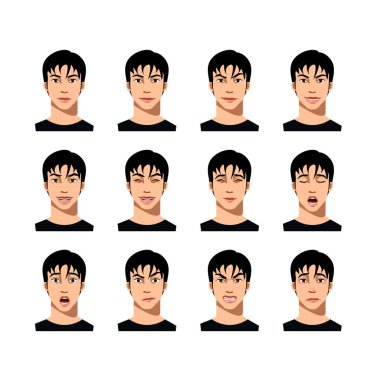 Genç erkek yüz ifade kümesi
