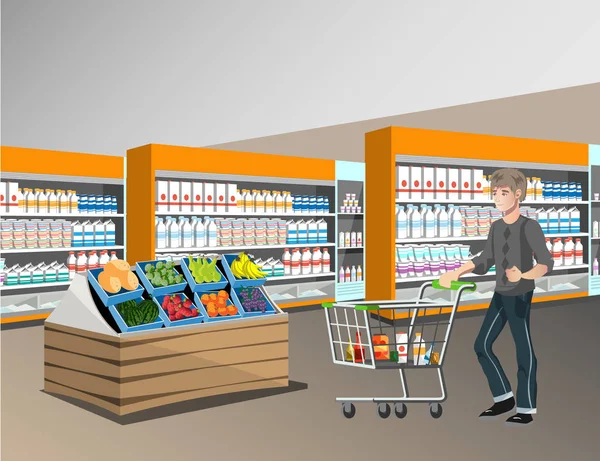 Personas en el diseño de interiores de supermercados. — Vector de stock