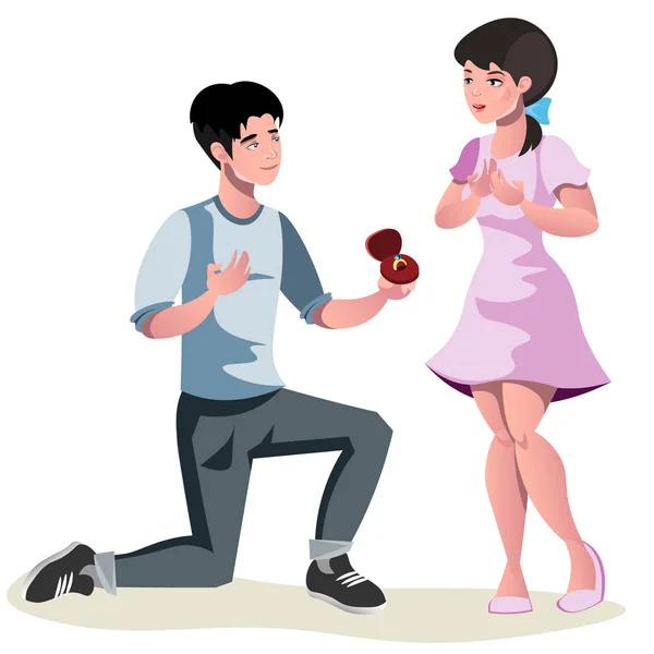L'uomo fa la proposta di matrimonio alla fidanzata — Vettoriale Stock