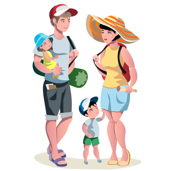 Rodzinne wakacje z dziećmi i walizki — Wektor stockowy