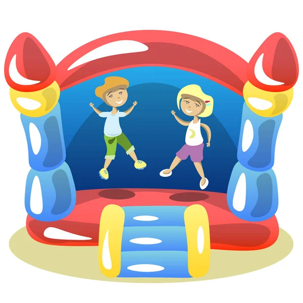 As crianças estão pulando em um trampolim — Vetor de Stock