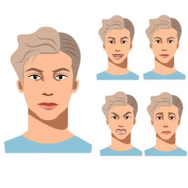 Genç adam yüz farklı duygular