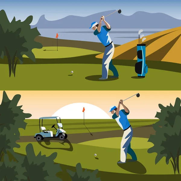 A golfozó akarat megüt a labda felé a lyuk. — Stock Vector