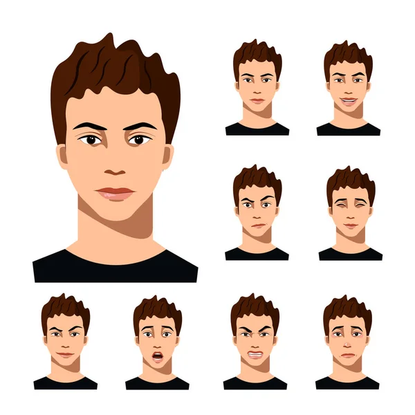 Conjunto de emociones faciales masculinas . — Vector de stock