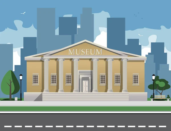 Ilustração colorida retratando o edifício do museu com título e colunas —  Vetores de Stock