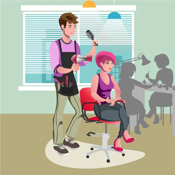 Hair stylist in a barber salon. — Stock Vector