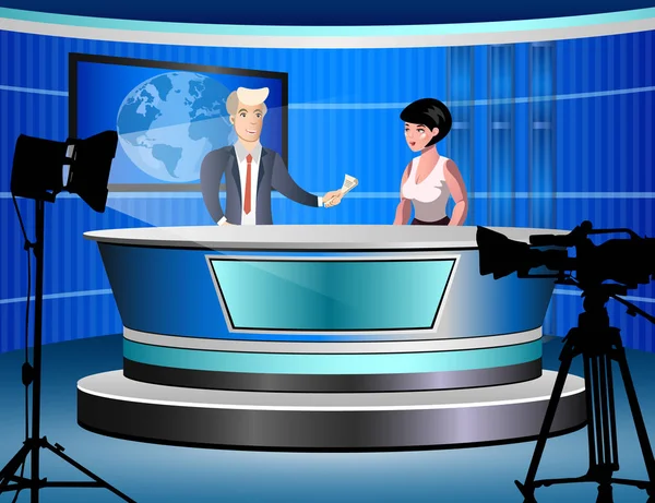 News studio with journalists — Stock Vector