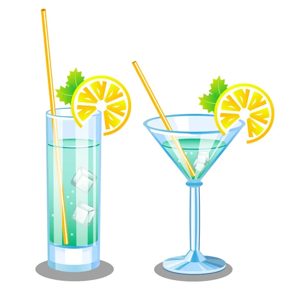 Conjunto com dois copos para martini e Mojito . — Vetor de Stock