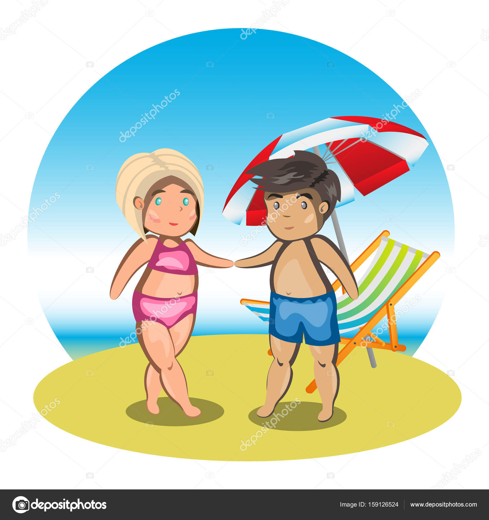 Vector Illustration De Dessin Animé Couple Sur La Plage