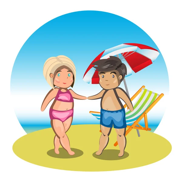 Ilustración de dibujos animados vector, pareja en la playa . — Archivo Imágenes Vectoriales