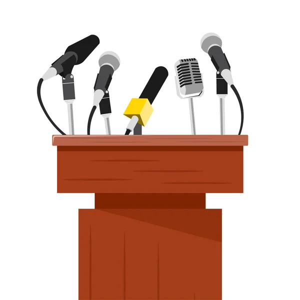 Tribüne mit Mikrofonen für Konferenzsitzung vorbereitet — Stockvektor