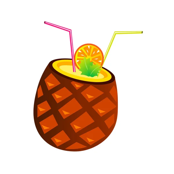 Vektor-Ananas-Cocktail mit Röhrchen und Orangenscheibe — Stockvektor