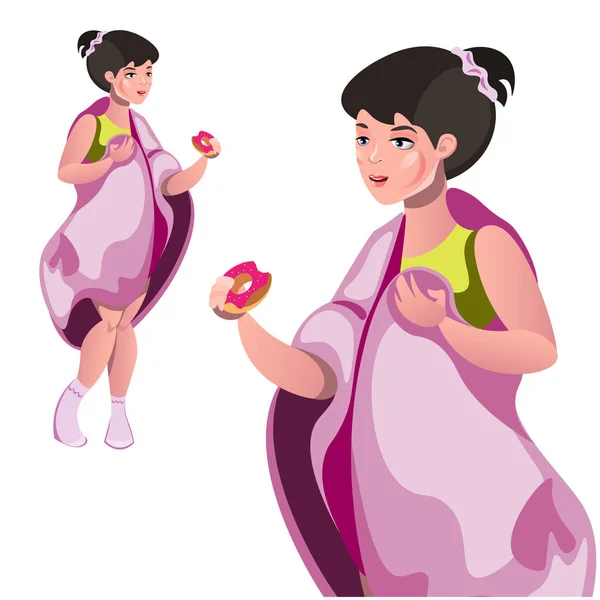 Девочка ест пончики — стоковый вектор