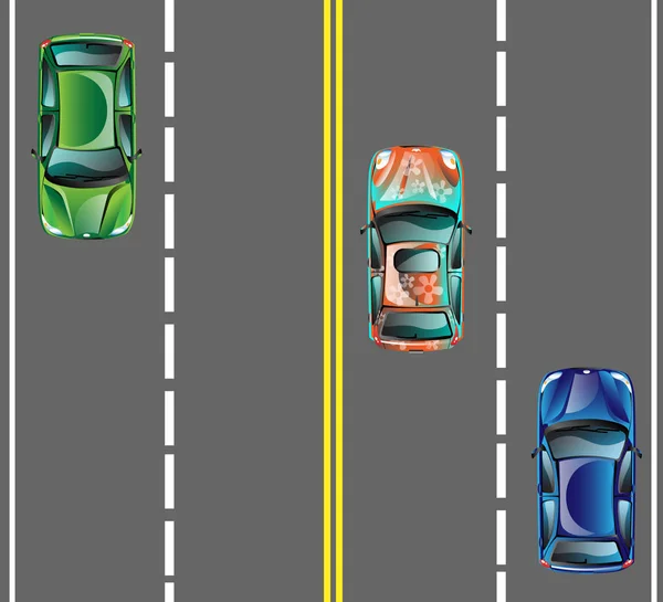 Autos von oben auf Asphaltstraße — Stockvektor