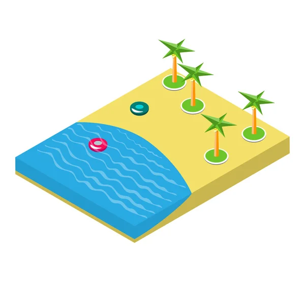 Изометрическая иллюстрация пляжа с пальмами — стоковый вектор