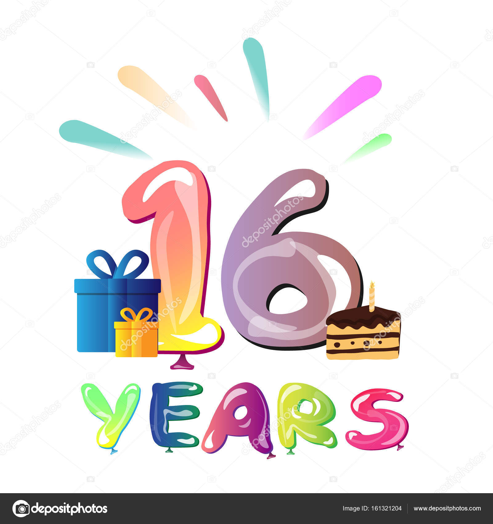 16 Years Birthday Celebration Greeting Card Stock Vector C Sasha Zerg