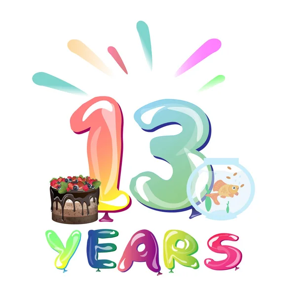 13 ans de célébration d'anniversaire avec des ballons — Image vectorielle