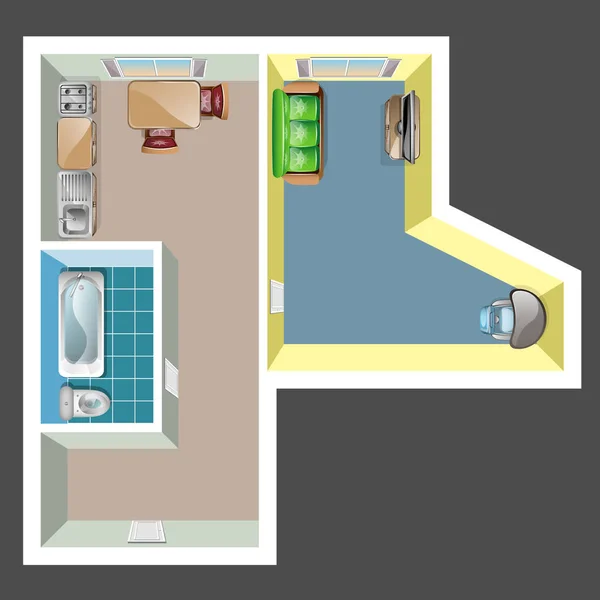 Habitaciones planas interior con muebles vista superior — Vector de stock