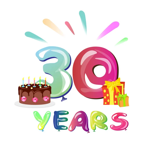 30 Years Anniversary with gift and cake — Stock Vector