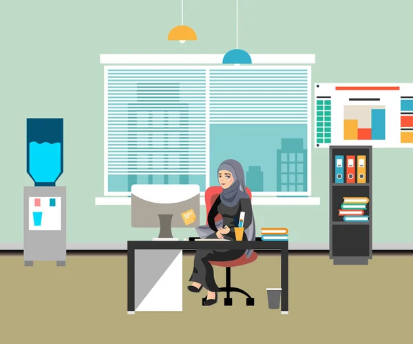 Arabic Businesswoman working on computer. — Stock Vector