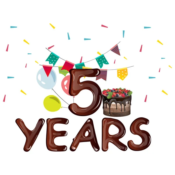 Pět let k narozeninám s balónky a stuhy. — Stockový vektor