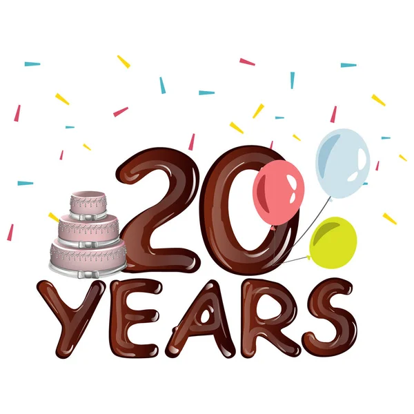 20 let výročí karta s dortem — Stockový vektor
