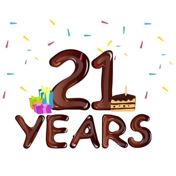 Conception de célébration du 21e anniversaire, avec boîte cadeau — Image vectorielle