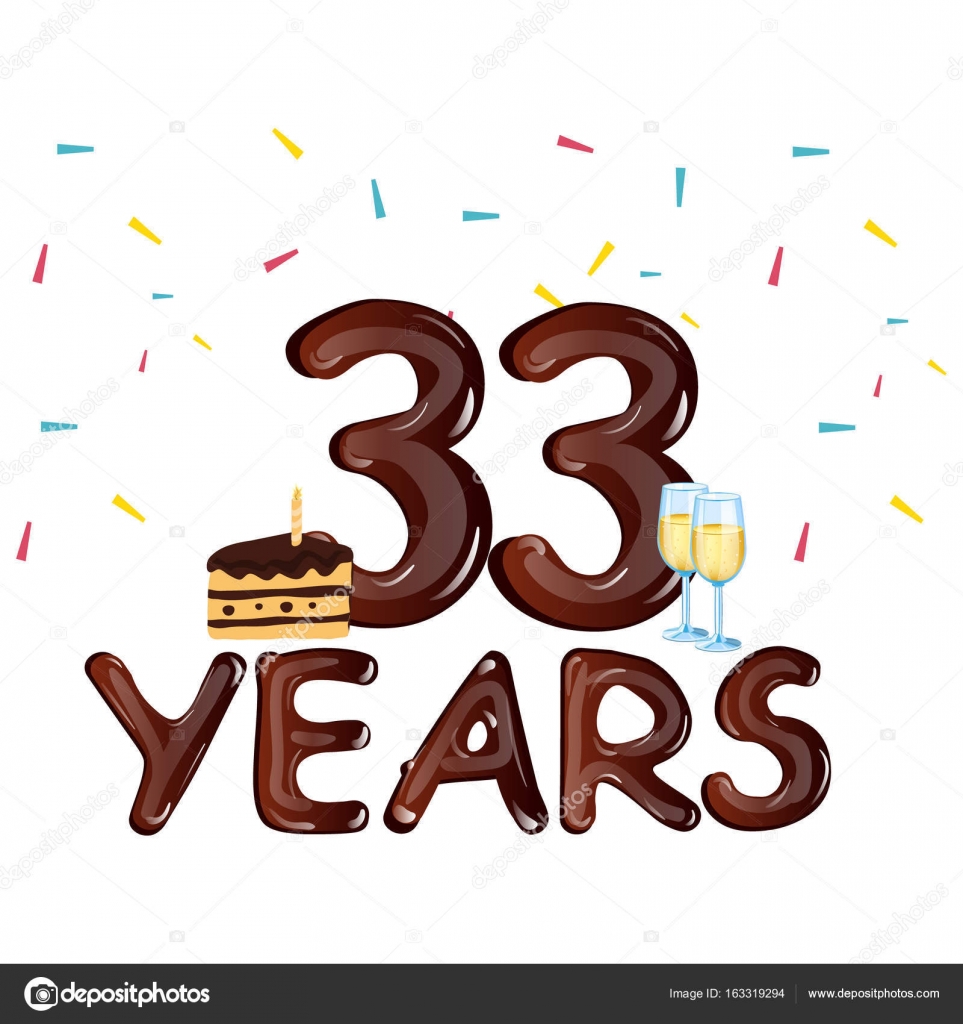 33 year Happy Birthday Card with cake — Stock Vector