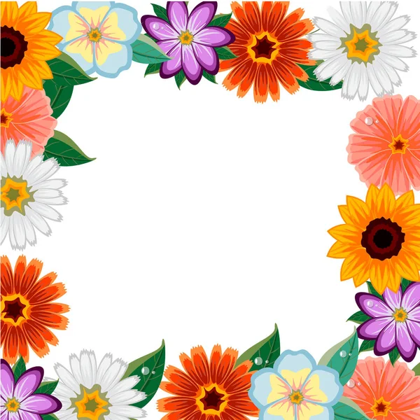 異なるカラフルな花のフレーム — ストックベクタ