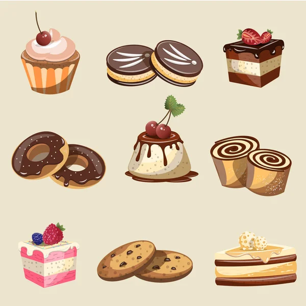 Ensemble de délicieux bonbons et desserts — Image vectorielle