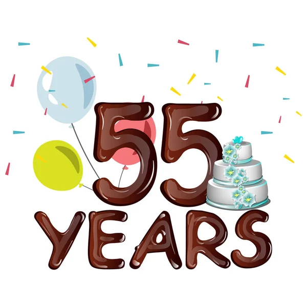 55 lat rocznica celebracja karta z balonów — Wektor stockowy