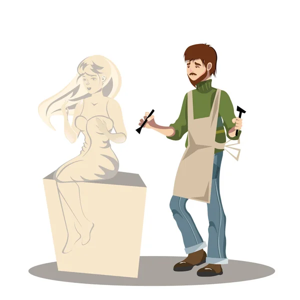 Joven escultor trabajando en su escultura . — Archivo Imágenes Vectoriales