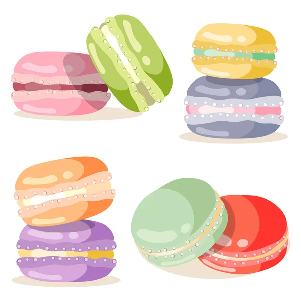 Macaron mengatur rasa dan warna yang berbeda - Stok Vektor