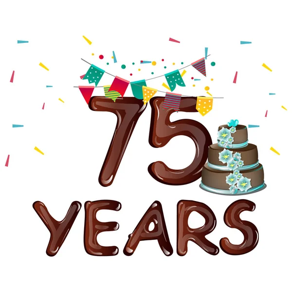 75 Anniversaire avec drapeaux et gâteau — Image vectorielle