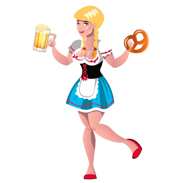 Menina loira bonita com cerveja — Vetor de Stock