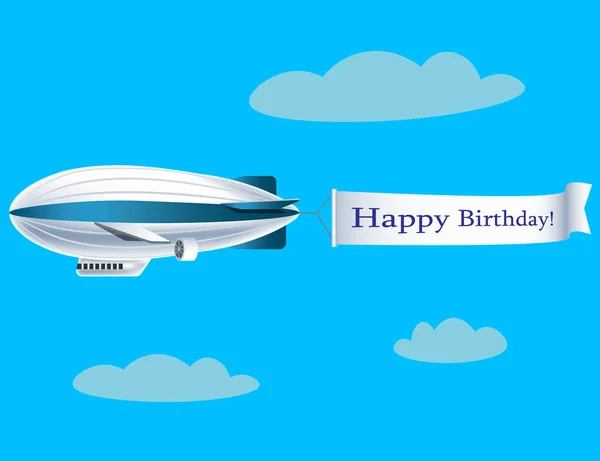 Dirigible con banner con texto Feliz cumpleaños — Vector de stock