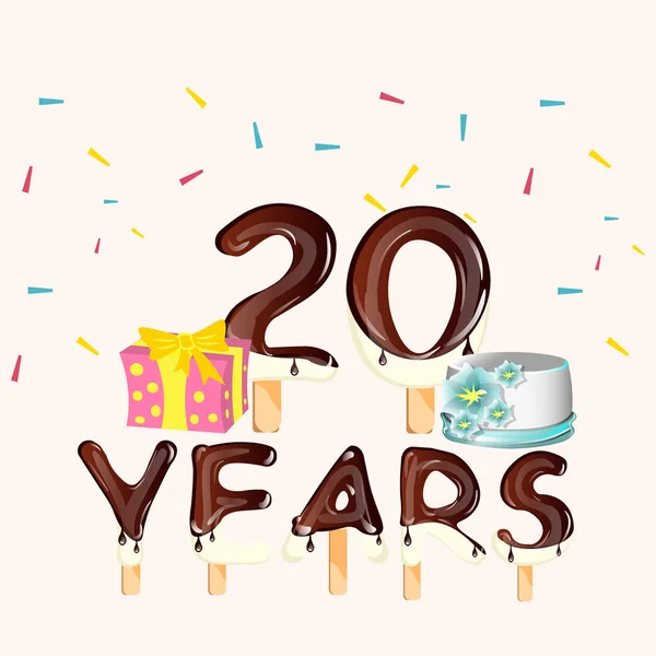 Zadowolony urodziny 20 roku karta z numerem — Wektor stockowy