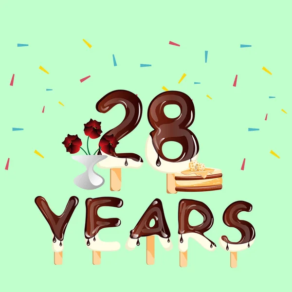 28 Jahre Jubiläumsfeier Geburtstagskarte — Stockvektor